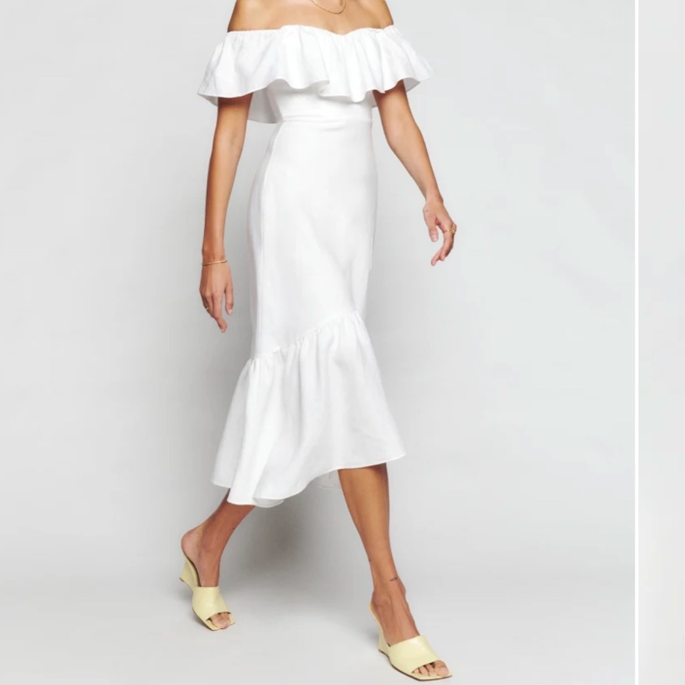 Reformation Baela Linen Dress in White Size 4